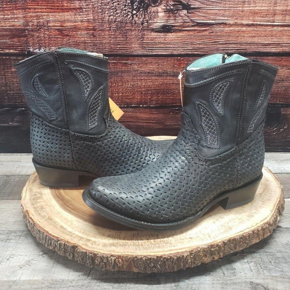 NWT Corral Ankle Boots 7 M Western Black Cut Out Embroidered Leather